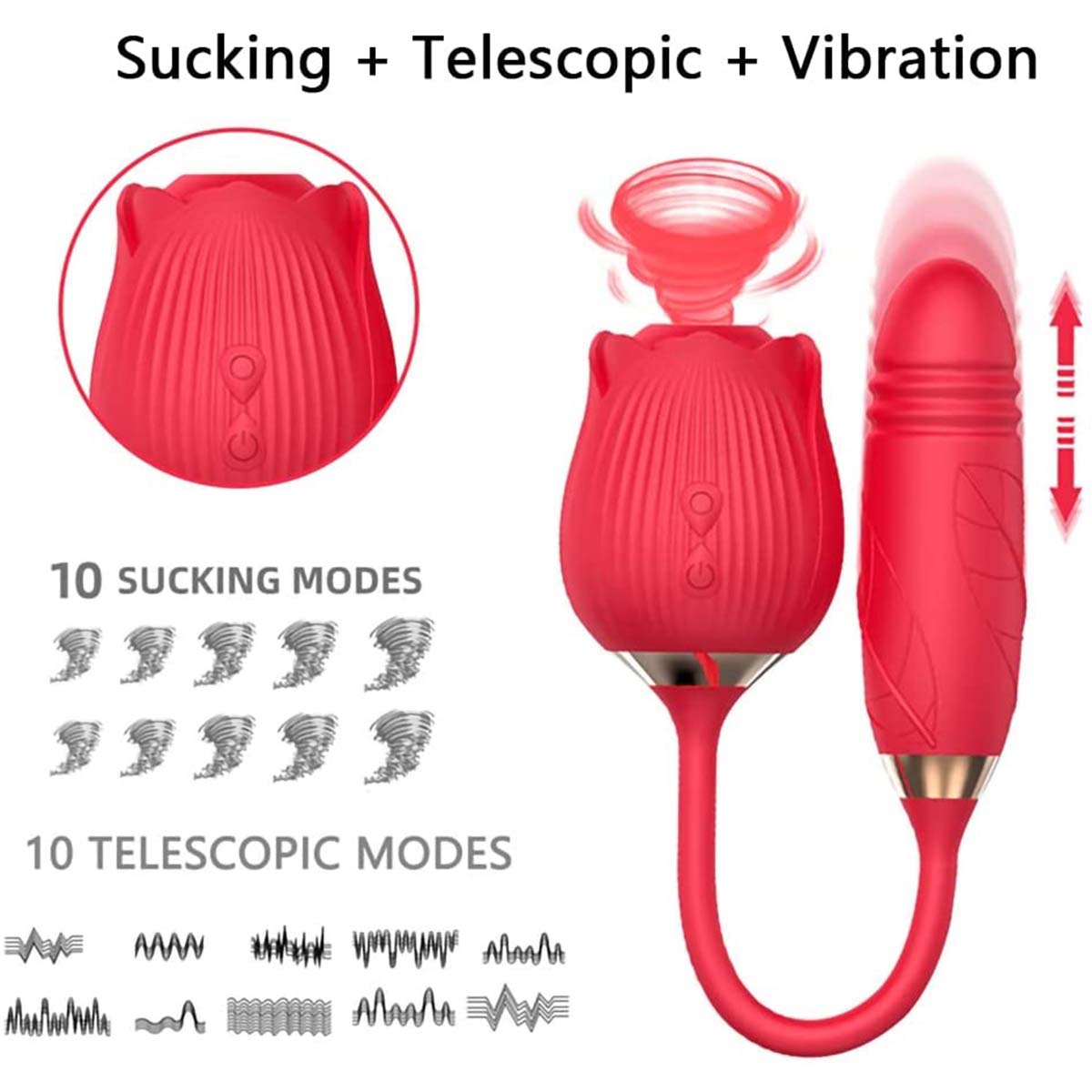 Upgurde 2 in 1 Rose Toys for Woman Pleasure Toy with Thrusting Dildo