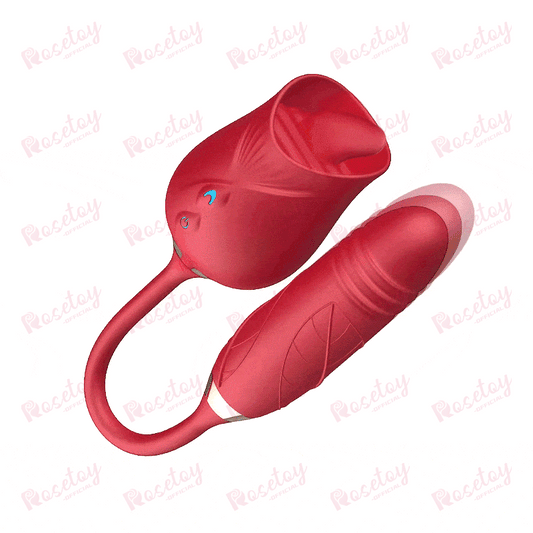 Rose Toy, Tongue Vibrator with Thrusting Dildo