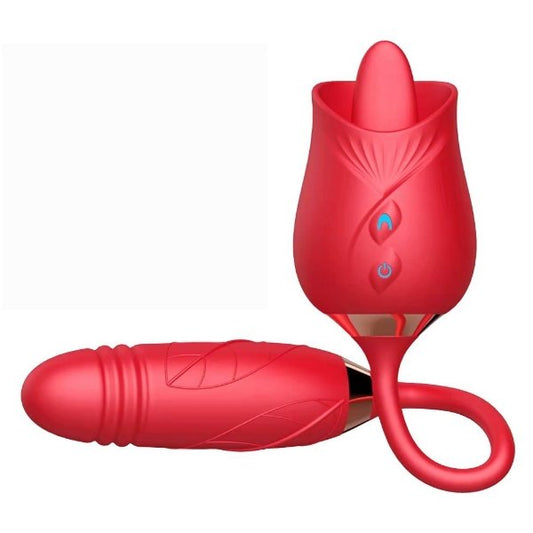Rose Toy, Tongue Vibrator with Thrusting Dildo