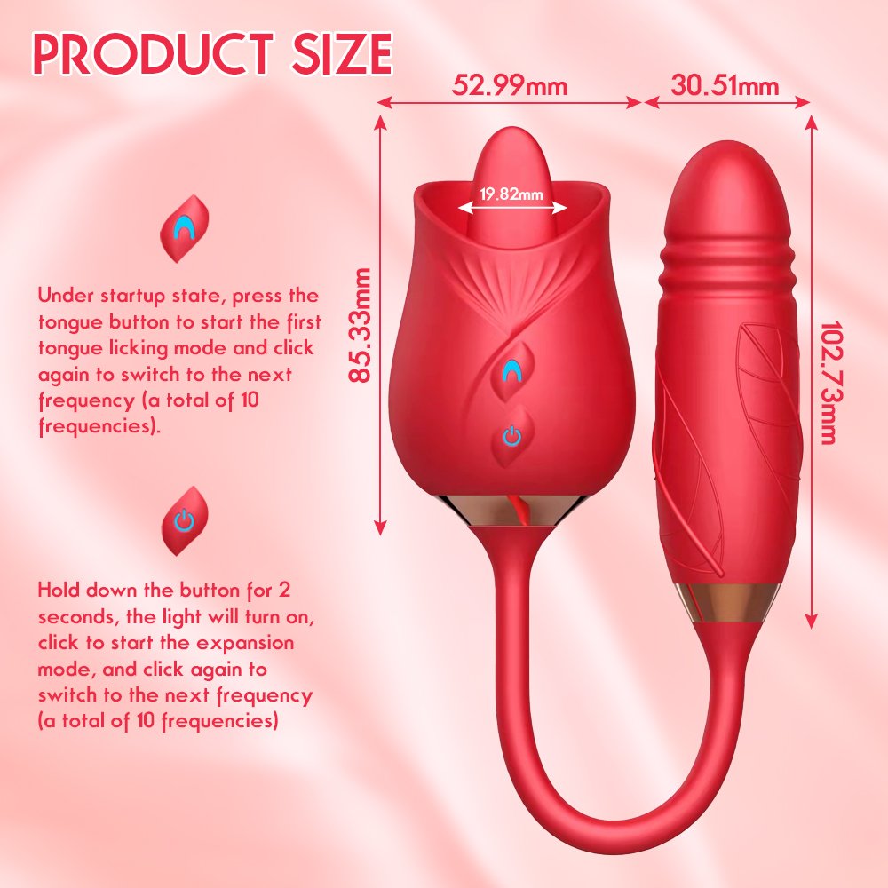 Rose Toy, Tongue Vibrator with Thrusting Dildo